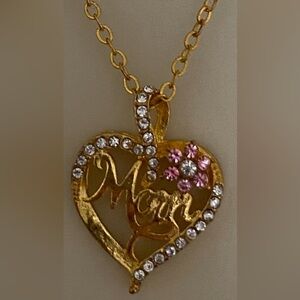 Gold and Silver Heart Mom Necklace with Gemstone Accents